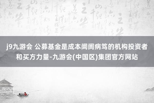 j9九游会 公募基金是成本阛阓病笃的机构投资者和买方力量-九游会(中国区)集团官方网站